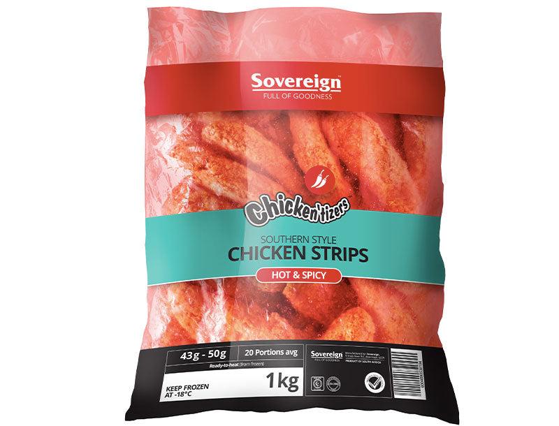 Sovereign Chicken'Tizers Chicken Strips Hot & Spicy -1kg